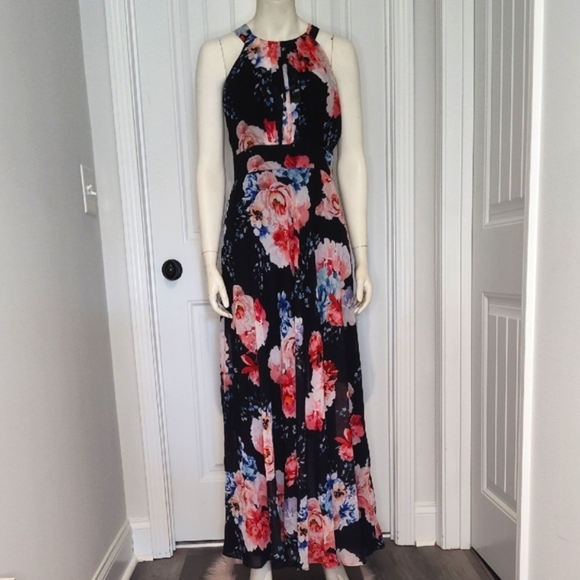 Night Way Collections Dresses & Skirts - Nightway Floral Maxi Dress - Black and Pink